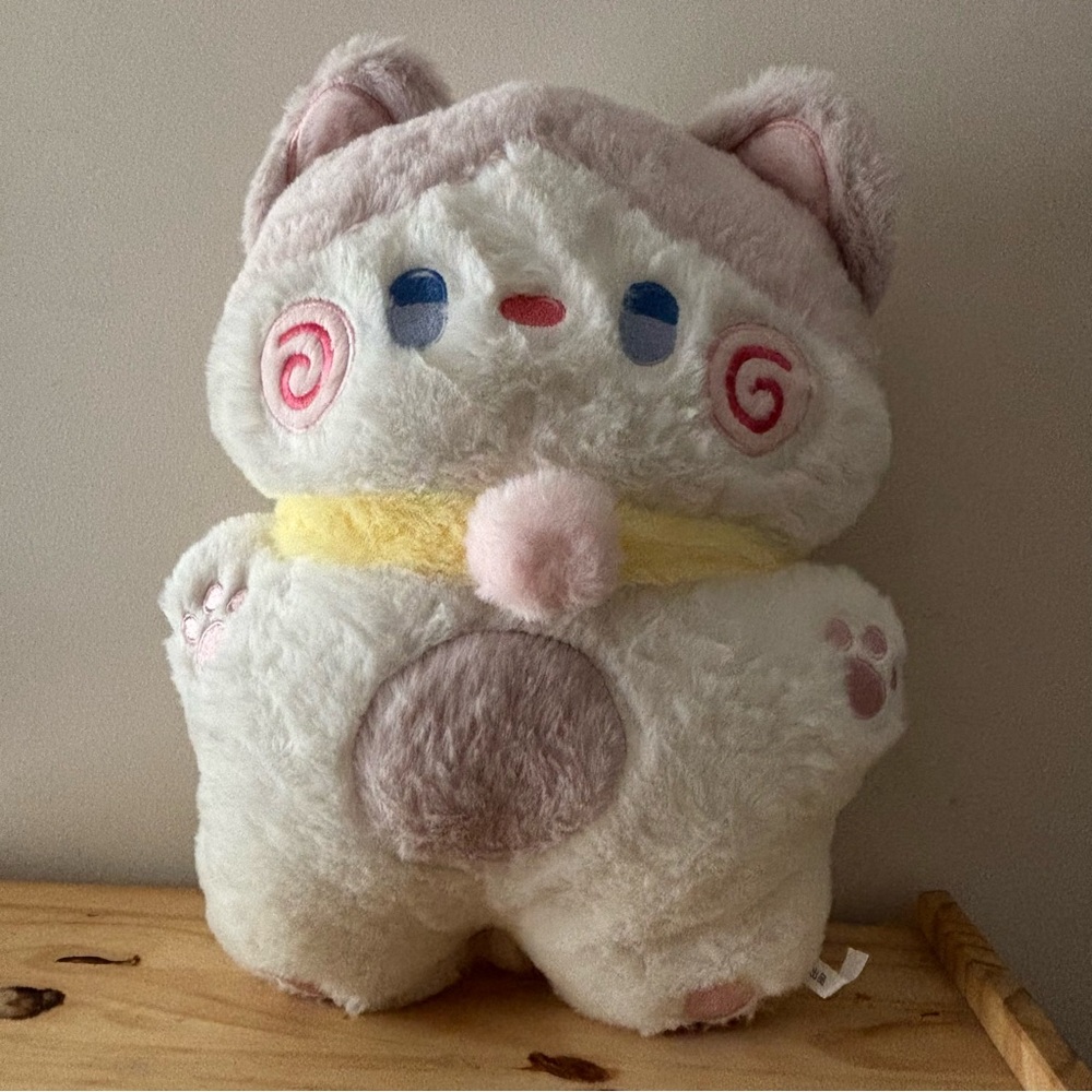 Adorable Cream and Pink Cat Plush Toy